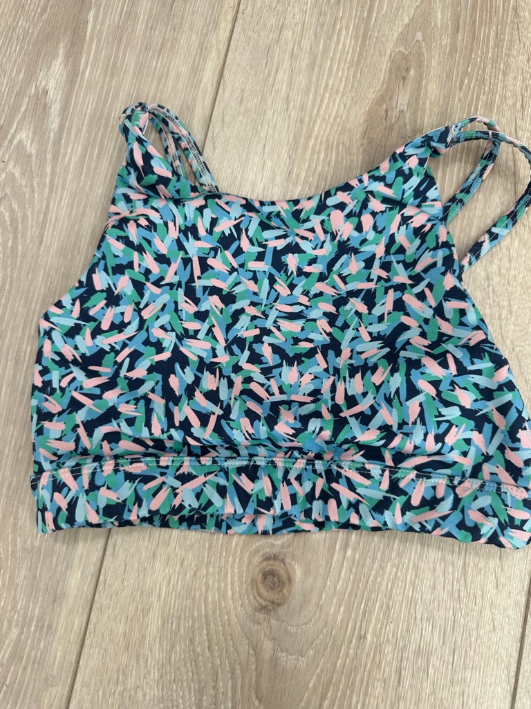 Zella Multi-Color Patterned High Neck Sports Bra - Navy, Mint & Pink